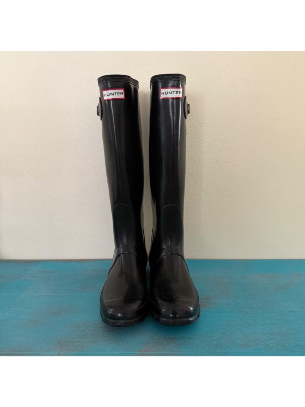 Hunter Women's Original Tall Gloss Rain Boots in Black Size 9 - Picture 2 of 10